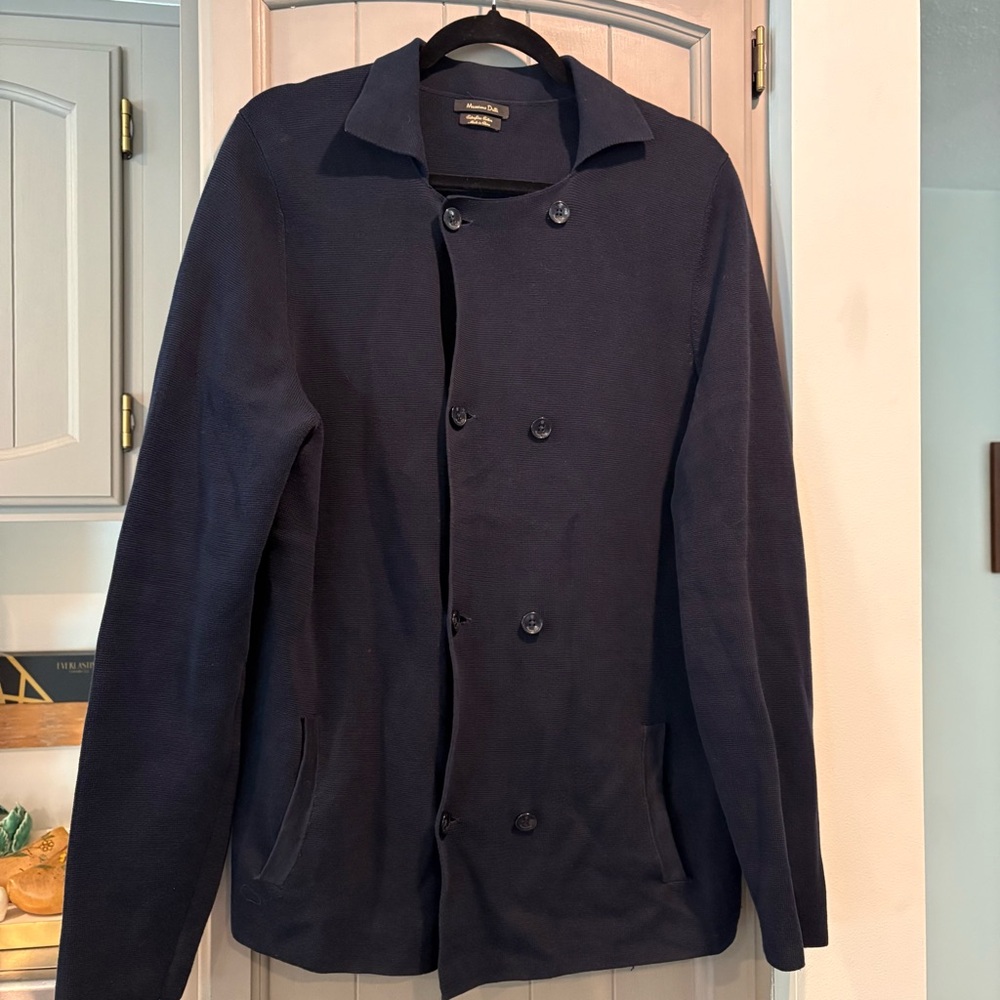 Massimo Dutti Navy Double-Breasted Knit Cardigan